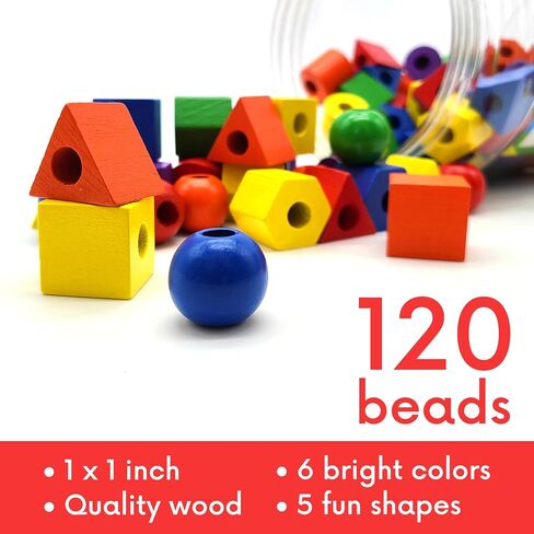 Blu Jay Wooden Lacing Beads for Toddlers 1-3 & 3-5 – 125 PCS with Storage Tub | Stringing Beads for Toddlers 1-3 & Fine Motor Skills Toy for Hand-Eye Coordination & Color Sorting in Saudi Arabia
