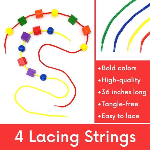Blu Jay Wooden Lacing Beads for Toddlers 1-3 & 3-5 – 125 PCS with Storage Tub | Stringing Beads for Toddlers 1-3 & Fine Motor Skills Toy for Hand-Eye Coordination & Color Sorting in Saudi Arabia
