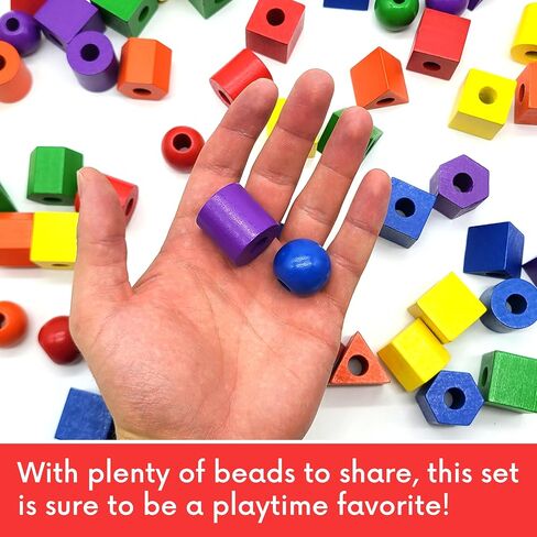 Blu Jay Wooden Lacing Beads for Toddlers 1-3 & 3-5 – 125 PCS with Storage Tub | Stringing Beads for Toddlers 1-3 & Fine Motor Skills Toy for Hand-Eye Coordination & Color Sorting in Saudi Arabia