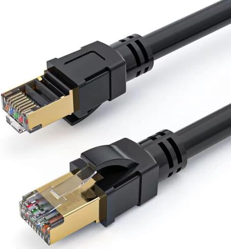 Cat 8 Ethernet Cable 1.6 FT, 40Gbps 2000MHz Shielded LAN Network Cable, 26AWG Heavy Duty with Gold Plated RJ45 Connector, for Gaming, Router, Modem, PC, Indoor Outdoor Use​, Black in Saudi Arabia