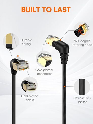 CAT8 Ethernet Cable, 360° Rotation CAT8 LAN Network Cable with RJ45 Shielded Connector, 40Gbps 2000Mhz Patch Cord High Speed for Gaming/Router/Modem/Satellite, 0.5m/1.64ft in Saudi Arabia