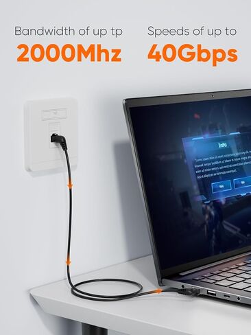CAT8 Ethernet Cable, 360° Rotation CAT8 LAN Network Cable with RJ45 Shielded Connector, 40Gbps 2000Mhz Patch Cord High Speed for Gaming/Router/Modem/Satellite, 0.5m/1.64ft in Saudi Arabia