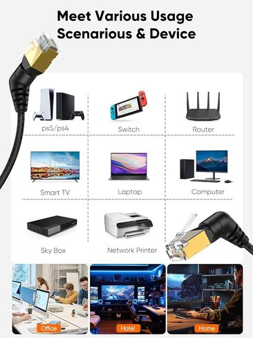 CAT8 Ethernet Cable, 360° Rotation CAT8 LAN Network Cable with RJ45 Shielded Connector, 40Gbps 2000Mhz Patch Cord High Speed for Gaming/Router/Modem/Satellite, 0.5m/1.64ft in Saudi Arabia