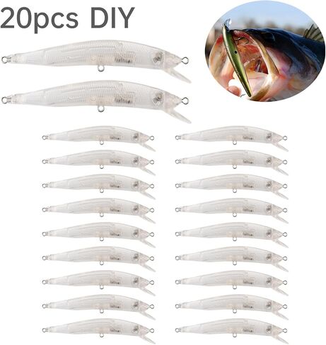 20pcs Blank Unpainted Minnow Crankbait, Blank Crankbaits Unpainted Minnow Fishing Lures Topwater for Bass Salmon Trout in Saudi Arabia