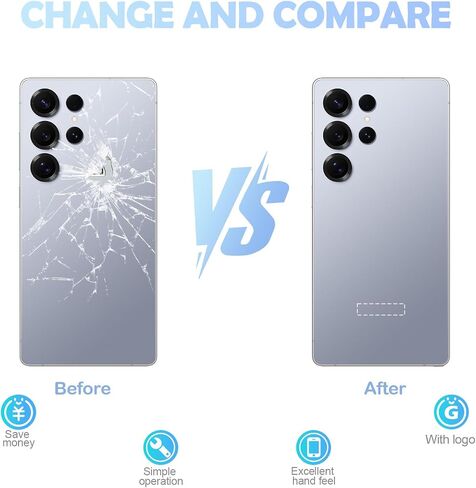 بديل الزجاج الخلفي لهاتف Samsung Galaxy S25 Ultra (6.9 بوصة، أزرق فضي تيتانيوم) مع دائرة صور وعدسة مركبة تتضمن أدوات الصيانة in Kuwait