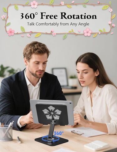 حامل الكمبيوتر اللوحي لجهاز iPad، حامل قابل للطي من الألومنيوم يدور 360 درجة - حامل مكتب قابل للتعديل | يناسب iPad Pro 12.9/11، Samsung Galaxy Tab - محمول للمنزل والمكتب والسفر، أسود in Kuwait