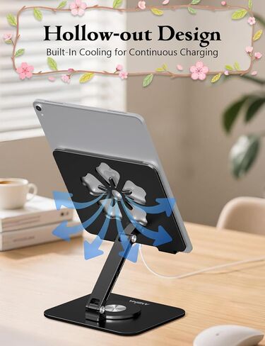 حامل الكمبيوتر اللوحي لجهاز iPad، حامل قابل للطي من الألومنيوم يدور 360 درجة - حامل مكتب قابل للتعديل | يناسب iPad Pro 12.9/11، Samsung Galaxy Tab - محمول للمنزل والمكتب والسفر، أسود in Kuwait