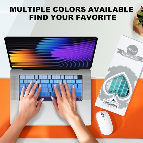 غطاء لوحة مفاتيح Allinside MacBook لجهاز Pro 14 بوصة/16 ​​بوصة (M2/M3/M4، 2021-2025) وAir 13 بوصة/15 بوصة (M1/M2/M3/M4 Pro/Max، 2022-2025)، غلاف حماية للوحة مفاتيح الكمبيوتر المحمول، تصميم US ANSI، أزرق in Kuwait