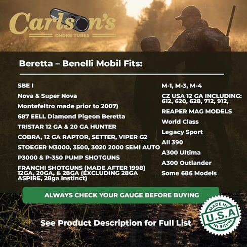 Carlsons Choke Tubes 12 Gauge for Beretta Benelli Mobil | Stainless Steel | Blued Sporting Clays Choke Tube | Made in USA in Saudi Arabia
