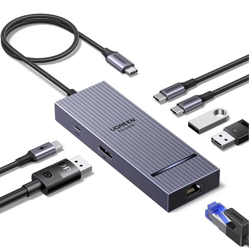 UGREEN Revodok Pro 7 في 1 USB-C Hub إلى DisplayPort 4K 60 هرتز، توصيل طاقة 100 واط 10 جيجابت في الثانية USB-A وUSB-C 3.2 لأجهزة MacBook Pro/Air، iPad Pro، Thinkpad، Rog Ally والمزيد. in Saudi Arabia