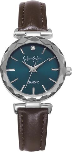 Jessica Simpson Diamond Collection Women's Watch, Classic Quartz, Leather Band, Round Faceted Crystal Face, Elegant Dress Watch for Women in Saudi Arabia