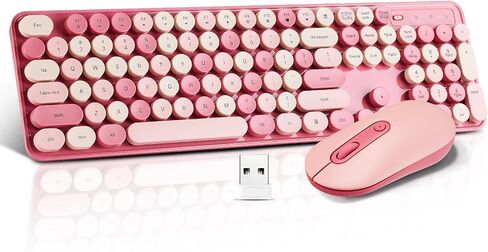 Wireless Keyboard and Mouse Combo, Full Size Compact Quiet Wireless Keyboard and Mouse Set 2.4G Ultra-Thin Sleek Design for Windows, Desktop, PC, Notebook, Laptop,Round Keys Purple Mixed Punk Color in Saudi Arabia