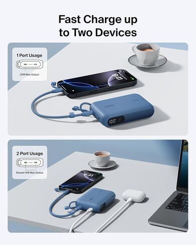 شاحن محمول بيلكين، بنك طاقة USB-C بقدرة 20,000 مللي أمبير في الساعة مع 2 منافذ USB-C ومنفذ 1x A، شاشة عرض رقمية للبطارية، شحن 20 وات لأجهزة iPhone 17 وAir وPro وSamsung Galaxy S25 وPixel 10 وiPad والمزيد - رمل in Saudi Arabia