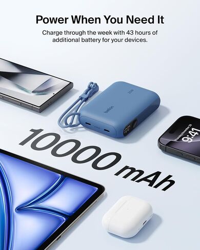 شاحن محمول بيلكين، بنك طاقة USB-C بقدرة 20,000 مللي أمبير في الساعة مع 2 منافذ USB-C ومنفذ 1x A، شاشة عرض رقمية للبطارية، شحن 20 وات لأجهزة iPhone 17 وAir وPro وSamsung Galaxy S25 وPixel 10 وiPad والمزيد - رمل in Saudi Arabia