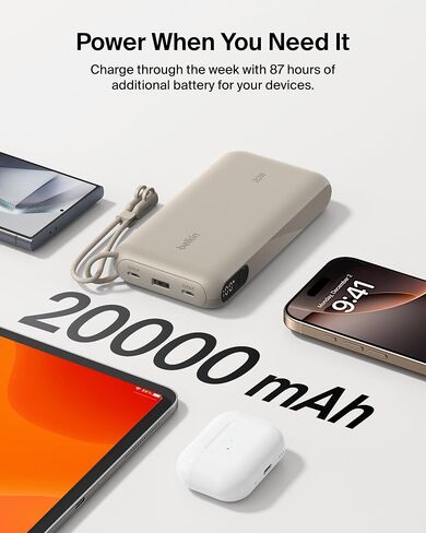 Belkin 10000mAh 20W Slim Power Bank, Digital Display, 2 USB C Ports in Saudi Arabia