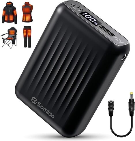 Heated Jacket Vest Battery Pack 18400mAh 12V Fast Charging PD3.0/2.0 Rechargeable Power Bank with Adapter Cable Compatible with DEWBU Wulcea Gotobi iHood Genovega Topdot in Saudi Arabia