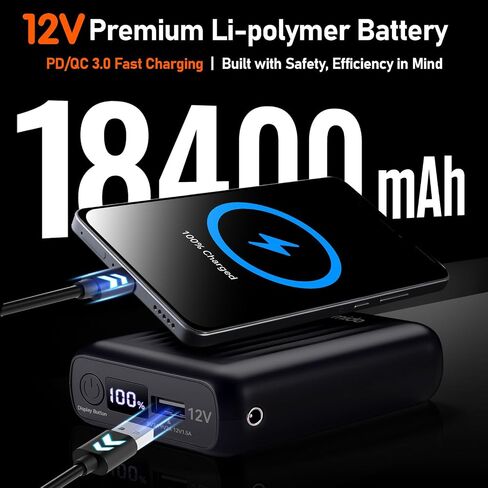Heated Jacket Vest Battery Pack 18400mAh 12V Fast Charging PD3.0/2.0 Rechargeable Power Bank with Adapter Cable Compatible with DEWBU Wulcea Gotobi iHood Genovega Topdot in Saudi Arabia