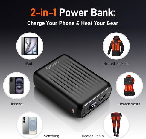Heated Jacket Vest Battery Pack 18400mAh 12V Fast Charging PD3.0/2.0 Rechargeable Power Bank with Adapter Cable Compatible with DEWBU Wulcea Gotobi iHood Genovega Topdot in Saudi Arabia