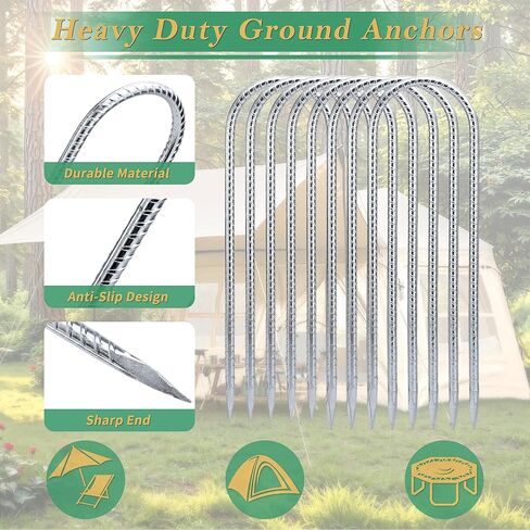 YANYUCB Ground Anchors,8 Pack Galvanised Threaded Steel Rebar Stakes,Trampoline Stakes,12 Inch Heavy Duty U Hook Ground Stakes for Fixing Tents,Swing Frames,Trampolines,Gardening in Saudi Arabia
