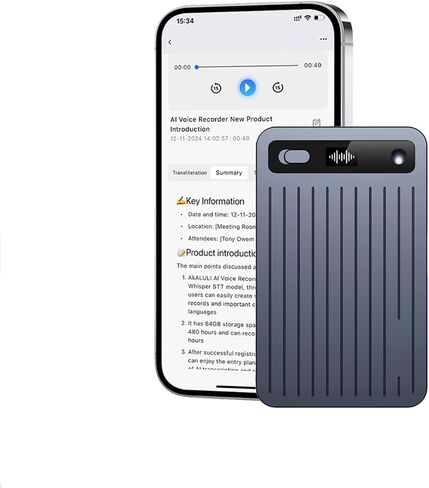 AI Voice Recorder 64GB Memory, 104 Languages Real-Time Translation - Ultra-Portable Voice Activated Recorder for Meetings/Lectures/Travel, Perfect for Students, Journalists & Business Professionals in Saudi Arabia