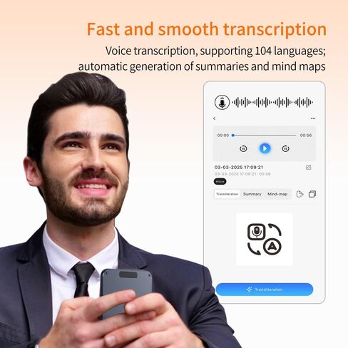 AI Voice Recorder 64GB Memory, 104 Languages Real-Time Translation - Ultra-Portable Voice Activated Recorder for Meetings/Lectures/Travel, Perfect for Students, Journalists & Business Professionals in Saudi Arabia