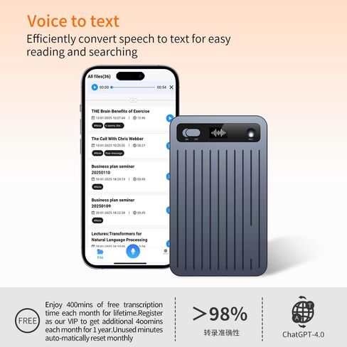 AI Voice Recorder 64GB Memory, 104 Languages Real-Time Translation - Ultra-Portable Voice Activated Recorder for Meetings/Lectures/Travel, Perfect for Students, Journalists & Business Professionals in Saudi Arabia