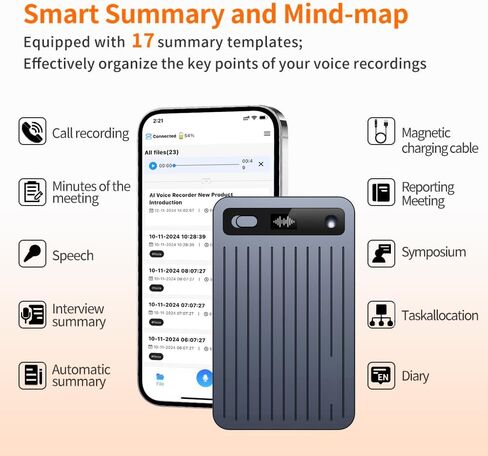 AI Voice Recorder 64GB Memory, 104 Languages Real-Time Translation - Ultra-Portable Voice Activated Recorder for Meetings/Lectures/Travel, Perfect for Students, Journalists & Business Professionals in Saudi Arabia