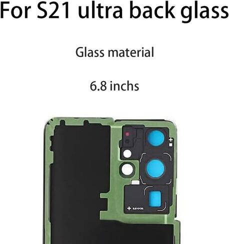 متوافق مع هاتف Galaxy S21 Ultra غطاء زجاجي خلفي مقاوم للماء مع عدسة زجاجية للكاميرا وأجزاء شريط بديلة لهاتف Samsung Galaxy S21 Ultra 5G + أدوات (أسود فانتوم) in Saudi Arabia