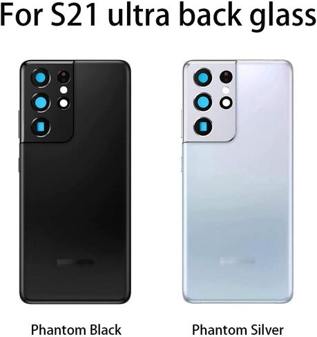 متوافق مع هاتف Galaxy S21 Ultra غطاء زجاجي خلفي مقاوم للماء مع عدسة زجاجية للكاميرا وأجزاء شريط بديلة لهاتف Samsung Galaxy S21 Ultra 5G + أدوات (أسود فانتوم) in Saudi Arabia