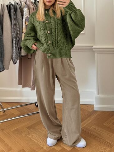 Yousify Womens Open Front Cardigan Sweaters Casual Cable Knit Long Sleeve Button Down Chunky Loose Fall Sweater in Saudi Arabia