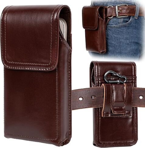 Leather Phone Holster - Genuine Full-Grain Buffalo Leather Cell Phone Holsters - for iPhone 16, 15, 14, 13pro, Galaxy S24, S23, S22-7.3" X 3.8" (Coffe, Large) in Saudi Arabia