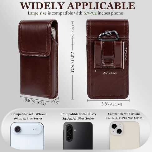 Leather Phone Holster - Genuine Full-Grain Buffalo Leather Cell Phone Holsters - for iPhone 16, 15, 14, 13pro, Galaxy S24, S23, S22-7.3" X 3.8" (Coffe, Large) in Saudi Arabia