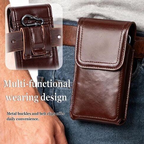 Leather Phone Holster - Genuine Full-Grain Buffalo Leather Cell Phone Holsters - for iPhone 16, 15, 14, 13pro, Galaxy S24, S23, S22-7.3" X 3.8" (Coffe, Large) in Saudi Arabia