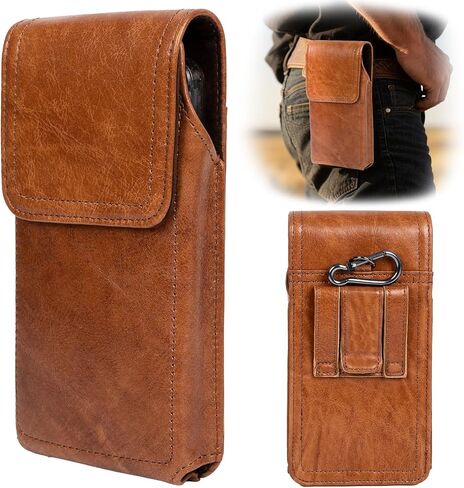 Leather Phone Holster - Genuine Full-Grain Buffalo Leather Cell Phone Holsters - for iPhone 16, 15, 14, 13pro, Galaxy S24, S23, S22-7.3" X 3.8" (Coffe, Large) in Saudi Arabia
