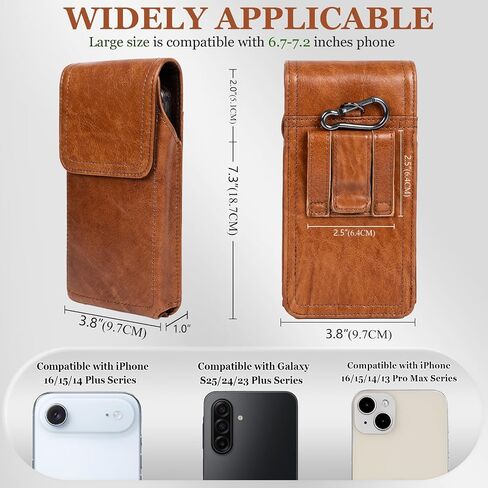 Leather Phone Holster - Genuine Full-Grain Buffalo Leather Cell Phone Holsters - for iPhone 16, 15, 14, 13pro, Galaxy S24, S23, S22-7.3" X 3.8" (Coffe, Large) in Saudi Arabia