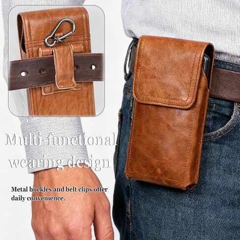Leather Phone Holster - Genuine Full-Grain Buffalo Leather Cell Phone Holsters - for iPhone 16, 15, 14, 13pro, Galaxy S24, S23, S22-7.3" X 3.8" (Coffe, Large) in Saudi Arabia