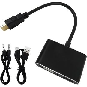 [New US] HDMI to VGA+HDMI Adapter for Dual Monitor, HDMI to VGA & HDMI Splitter 2-in-1,1080P@60HZ Full HD Display Video Converter Compaitble for Windows/Mac Os/Linux, Plug & Play in Kuwait