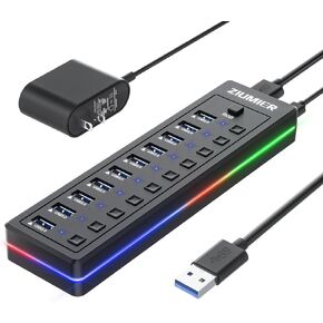 محور USB 7 منافذ، محور USB 3.0 مع شريط LED RGB - منافذ نقل بيانات USB 3.0، مفاتيح تشغيل/إيقاف LED فردية لأجهزة الكمبيوتر المحمول أو الكمبيوتر الشخصي أو الماوس أو لوحة المفاتيح أو القرص الصلب أو المزيد من أجهزة USB. in Kuwait