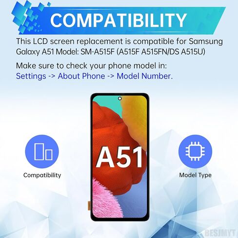 بديل شاشة Samsung Galaxy A51 مع إطار شاشة LCD تعمل باللمس محول رقمي تجميع كامل زجاج إصلاح مع مجموعة أدوات إصلاح SM-A515F (A515F A515FN/DS A515U) in Saudi Arabia