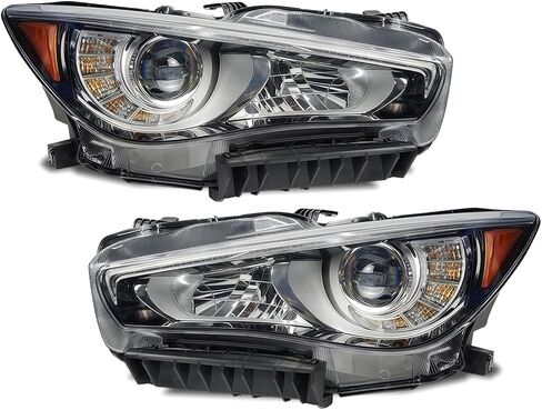 مجموعة المصابيح الأمامية LED لسيارة Infiniti Q50 2014-2022 - المصابيح الأمامية لجهاز العرض مع LED DRL، غطاء شفاف من الكروم، غير AFS، يسار (جانب السائق) in Kuwait
