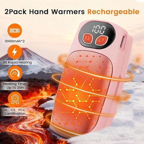 Hand Warmers Rechargeable 2Pack,AI Electric Hand Warmers 20Hrs Long Safe Heat,Max 131℉, with LED Display,Portable Pocket Heater for Skiing,Raynauds, Hunting Essentials,Gifts for Christmas,Men Women in Saudi Arabia
