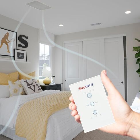 مروحة Quietcool QC CL-2250 RF Classic المتقدمة للمنزل بالكامل مع تحكم لاسلكي - ما يصل إلى 2465 CFM - سرعتان - تغطي ما يصل إلى 1,233 قدم مربع - ضمان 10 سنوات - شبكة قابلة للإزالة in Kuwait