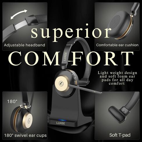 LUXEE Wireless Trucker Bluetooth Headset with Mic, V5.3 Bluetooth Headphones with Noise Cancelling Microphone, Single-Ear Wireless Headphones for Work Truckers Home Call Center Ready with Auto Switch. in Saudi Arabia