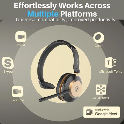 LUXEE Wireless Trucker Bluetooth Headset with Mic, V5.3 Bluetooth Headphones with Noise Cancelling Microphone, Single-Ear Wireless Headphones for Work Truckers Home Call Center Ready with Auto Switch. in Saudi Arabia