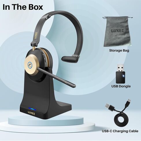 LUXEE Wireless Trucker Bluetooth Headset with Mic, V5.3 Bluetooth Headphones with Noise Cancelling Microphone, Single-Ear Wireless Headphones for Work Truckers Home Call Center Ready with Auto Switch. in Saudi Arabia