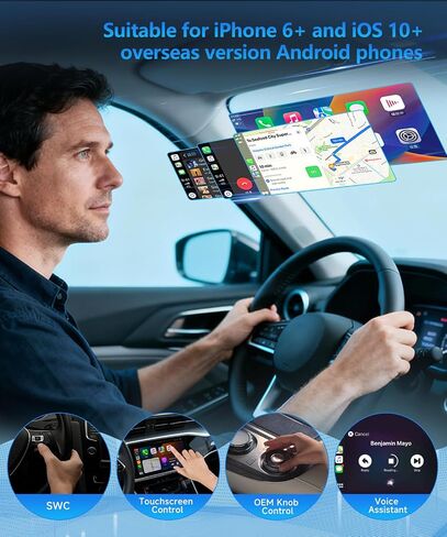 VQU 3 في 1 محول Carplay لاسلكي صغير للهواتف، Carplay/Android Auto/Mirrorlink للمحول، بلوتوث 5.0، التوصيل والتشغيل، اتصال USB/Type-C، iOS10+ / Android 11 (أسود) in Kuwait