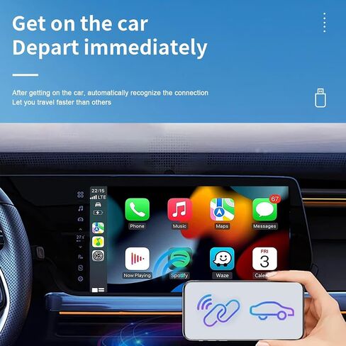 محول CarPlay & Android التلقائي اللاسلكي، تحويل التوصيل والتشغيل 2 في 1 لسيارات Apple CarPlay السلكية، متوافق مع USB/USB-C، يعمل مع هواتف iPhone iOS 10+ وAndroid 11+ الذكية in Kuwait