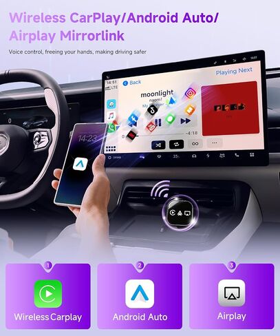 محول CarPlay لاسلكي صغير 3 في 1 (ترقية 2026) - Carplay سلكي مدمج Android Auto Airplay، التوصيل والتشغيل، إعادة الاتصال التلقائي السريع، BT 5.0، USB/Type-C، iOS10+&Android 11+، 5G WiFi (أسود) in Kuwait