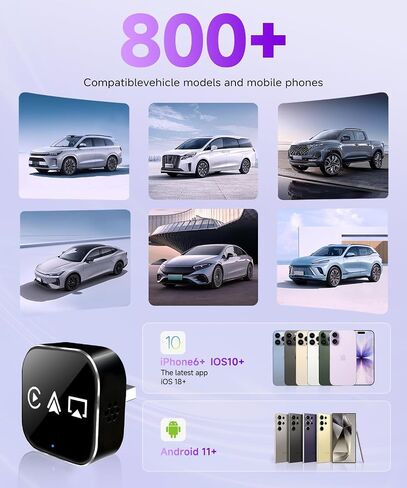محول CarPlay لاسلكي صغير 3 في 1 (ترقية 2026) - Carplay سلكي مدمج Android Auto Airplay، التوصيل والتشغيل، إعادة الاتصال التلقائي السريع، BT 5.0، USB/Type-C، iOS10+&Android 11+، 5G WiFi (أسود) in Kuwait