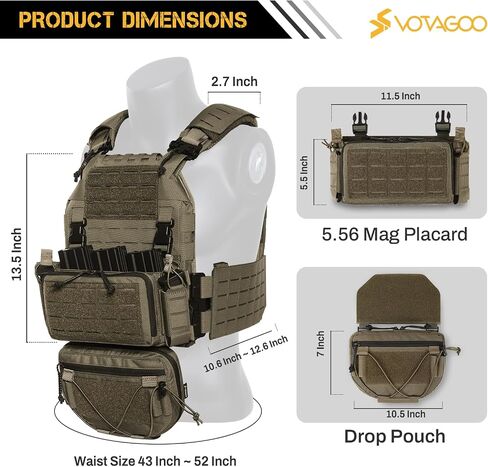 VOTAGOO GEAR 500D Quick Release Modular Plate Carrier Men Training Vest With Drop Pouch, Adjustable Training Vest For Outdoor in Saudi Arabia